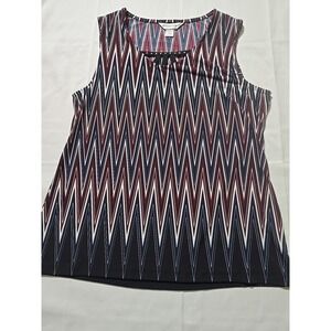 Christopher Banks Womens Medium Navy Blue Plum Geometric Blouse Sleeveless Top